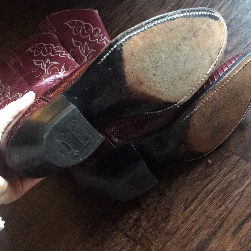 Red Cowboy Boots Ropers Lizard Roper - Picture 6 of 14